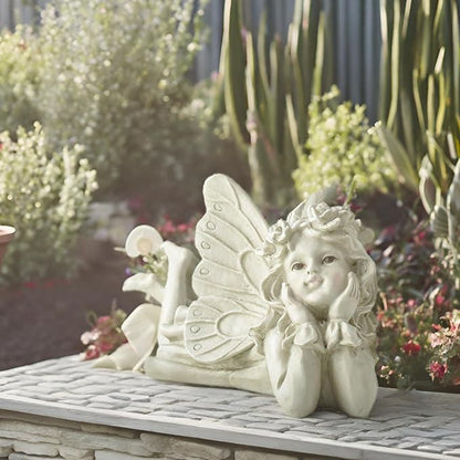 Whimsical Angel Garden Statue – Hand-Painted Laying Fairy Figurine for Yard, Patio or Flower Bed – Resin Outdoor Decoration (10.2” Long)