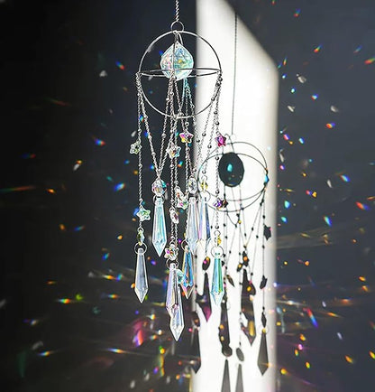 Crystal Sun Catcher Hanging Suncatchers Crystal Prisms Wind Chime Room Decor for Garden Home Windows Decoration (Silver Planet)