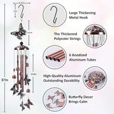 Wind Chimes for Outside – Memorial Wind Chimes 37" for Loss of Loved One with Butterfly Spinner, Bereavement & Sympathy Gift, Soothing Tones, Bronze Finish