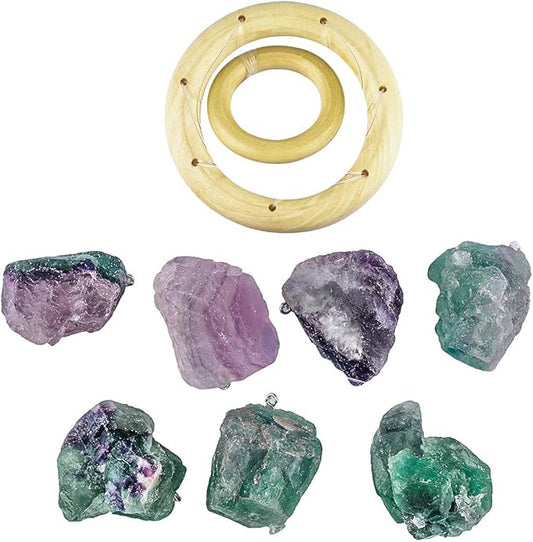 Nupuyai Wind Chimes - Unique Raw Stones Wind Chimes for Indoor Outdoor, Healing Stone Windchime Hanging Ornament for Home Garden, 17.7-21.7'', Fluorite