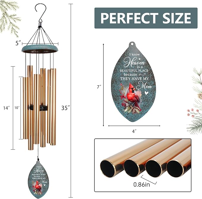 ASTARIN Personalized Name 35" Memorial Wind Chimes for Outside, Metal Sympathy Gifts for Loss of Mother Father Loved One, Bereavement Wind Chime in Memory Gift, Decor Outdoor Garden,Produced in USA