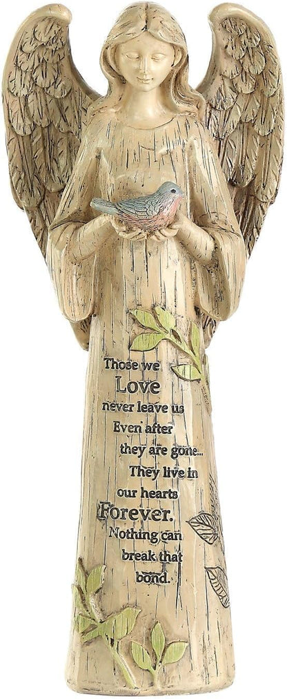 DUSVALLY Angel Resin Statue, Memory Guardian Garden Decor, 10" H Waterproof Outdoor Angel Statue Praying Angel Figurine Sculpture for Lawn & Yard (Holding the Bird)