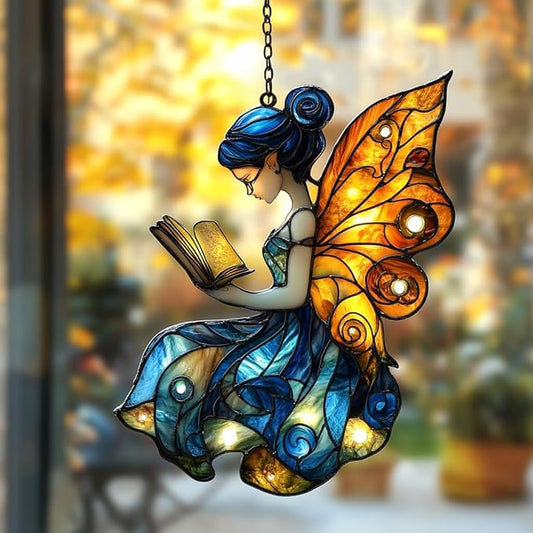 Starry Night Fiary Acrylic Suncatcher Stained Glass Effect Window Car Hanging Christmas Ornament Indoor Outdoor Decor Garden Sun Catcher Panel for Fairy Lover for Women Mom Grandma