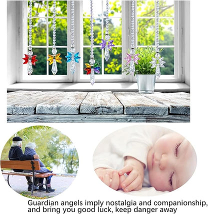 7pcs Rainbow Guardian Angel Suncatcher for Home/Car Decoration & Porch Decor & Hangings Crystal Glass Ornament for Mom Women
