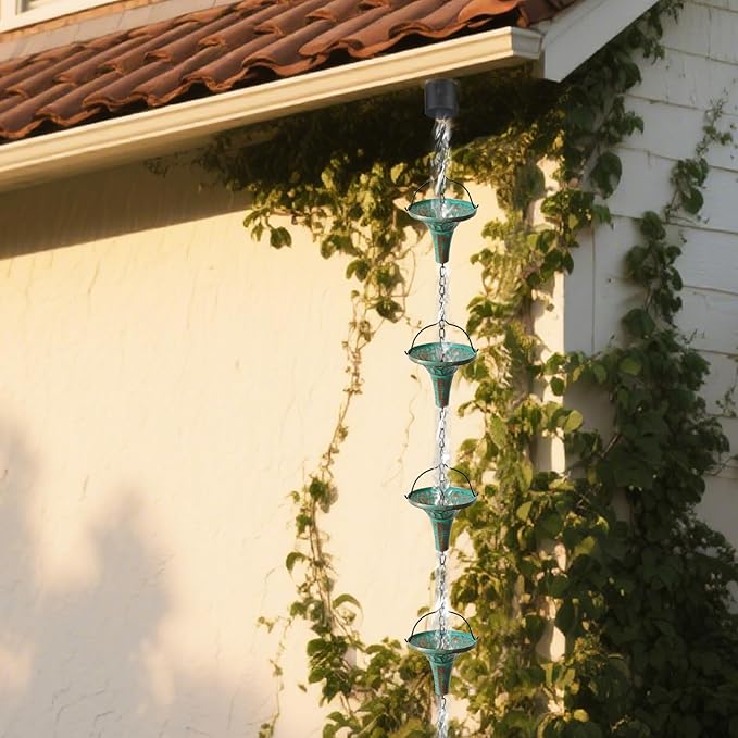 Bronze Funnel Rain Chain 8.6 FT, Decorative Metal Rain Catcher with 12 Cups, Gutter Downspout Replacement