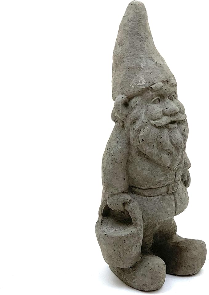 Vintage Garden Gnomes (Set/5): Solid Durable Stone Statue with Aged Texture. Sealed for Outdoor Use. Handcrafted USA. (Antique/Gray)