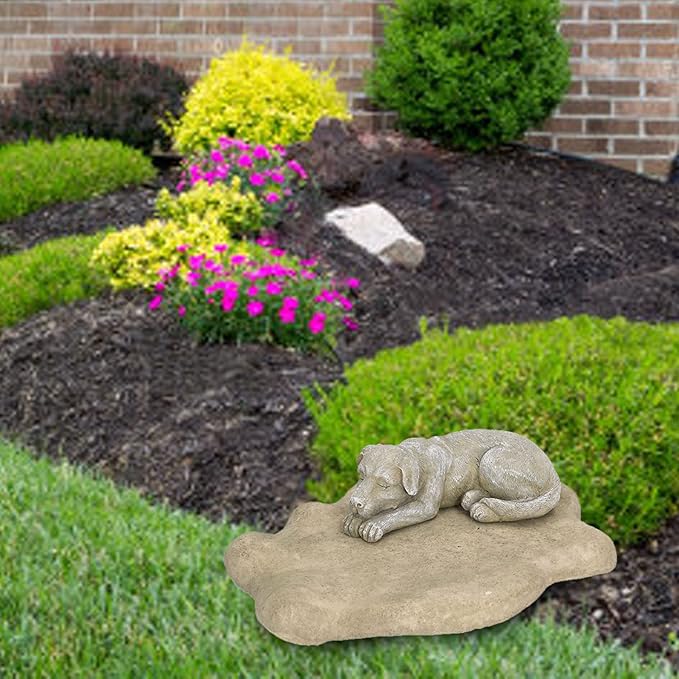Hapivida Dog Garden Statue, 5.5in Mini Puppy Garden Memorial Stone Sleeping Dog Statue Decor Outdoor Resin Realistics Sculptures Gift Brown