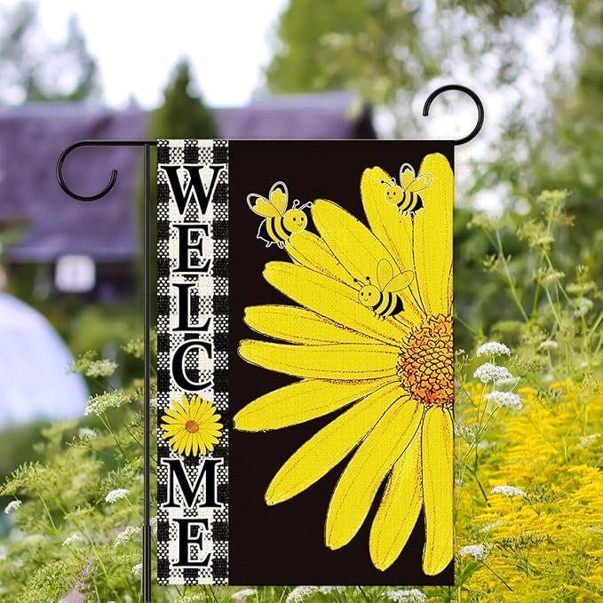 Welcome Garden Flag for Outside,Yellow Daisy Spring Garden Flag Yard Lawn Porch Flags for Outdoor Spring Decorations 12x18 Inch Double Sided