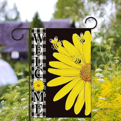 Welcome Garden Flag for Outside,Yellow Daisy Spring Garden Flag Yard Lawn Porch Flags for Outdoor Spring Decorations 12x18 Inch Double Sided