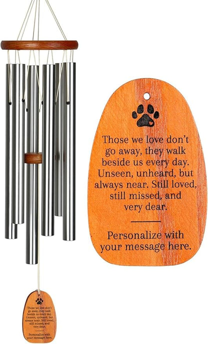 Woodstock Wind Chimes Personalized Amazing Grace Memorial Chime for Outside 24'' Medium Silver Sympathy Customized Dog Paw Inspirational Wind Chime for Outdoor Patio Home Garden Decor (P-AGMS33)