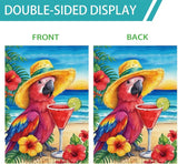 Summer Tropical Parrot House Flag 28x40 Inch Double Sided Outside, Colorful Beach Yard Decor Large Burlap Garden Flag for Outdoor Holiday Decoration