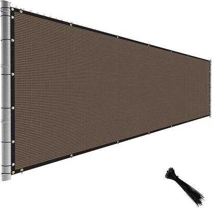 TANG Fence Privacy Screen Brown 8 Feet x 100 Feet Outdoor Shade Cloth with Grommets, 150 GSM Temporary Fence Cover with Zipties Mesh Netting Fences Blockage for Backyard Garden Patio Chain Link