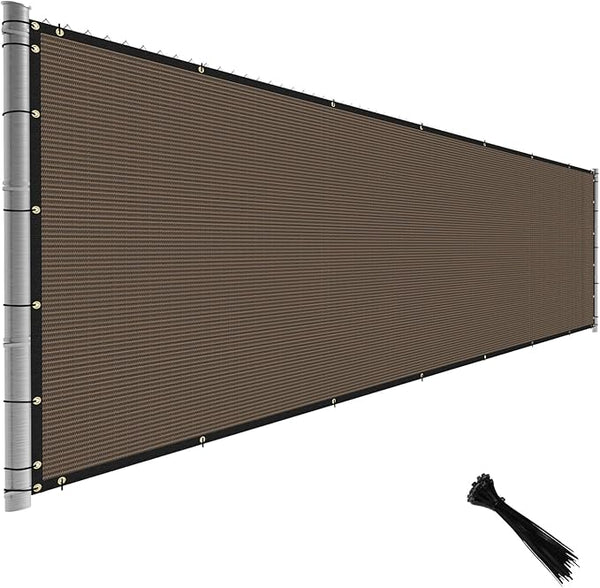 TANG Fence Privacy Screen Brown 8 Feet x 100 Feet Outdoor Shade Cloth with Grommets, 150 GSM Temporary Fence Cover with Zipties Mesh Netting Fences Blockage for Backyard Garden Patio Chain Link