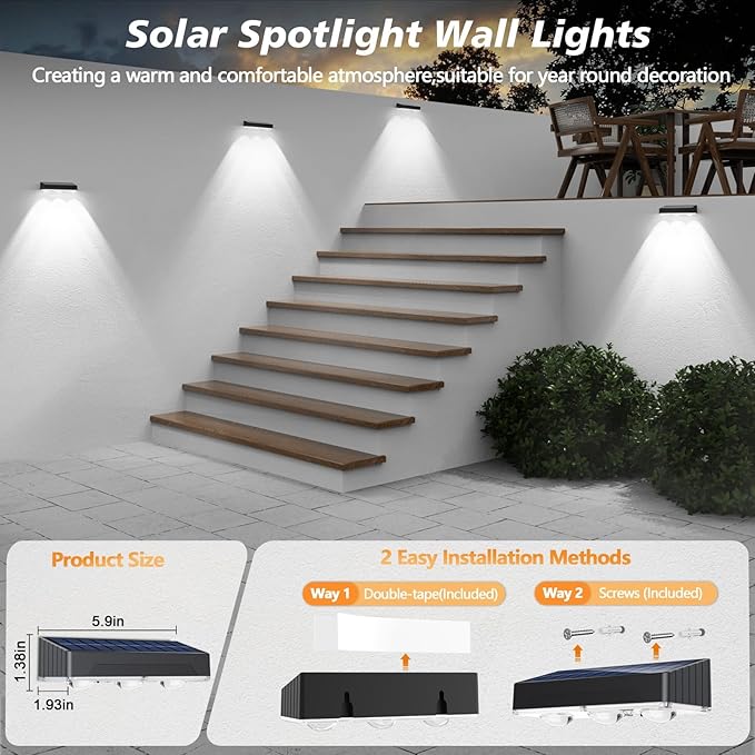 Solar Fence Lights Outdoor Waterproof，12pack High Brightness LED Spot Lens Deck Lights 10 Mode & RGB Solar Powered Wall Lighting Decor for Outside Wall, Deck, Patio, Yard, (Black-3lens, 12 pack)