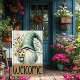 Welcome Spring Garden Flag 12x18 inch Burlap Double Sided Gnome Colorful Floral Small Summer Garden Flags Decorations For Outside Yard Home Outdoor Patio Lawn Decor