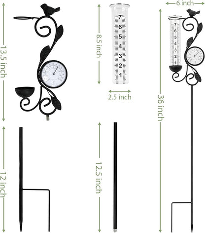 32" Garden Rain Gauge with Thermometer - 7" Glass Tube for Outdoor Indoor Use, Patio Yard Decor Statue