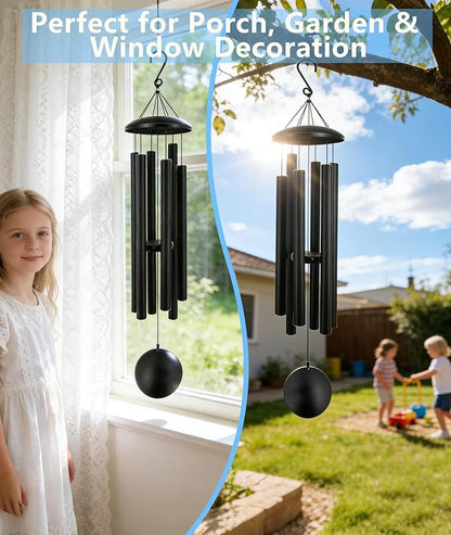 45 Inch Memorial Wind Chimes Outdoor, Large Deep Tone with 6 Heavy Aluminum Tubes, Hand-Tuned Sympathy Gift for Loss of Loved One, Garden Hanging Decor for Yard, Black (45")