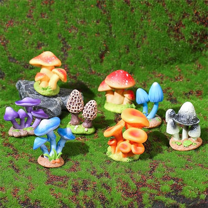 DIYOMR 2.0" Resin Mushroom Series, 4PCS Mushrooms Figurines Craft Indoor Outdoor Decor for Home DIY/Windowsill/Tabletop/Garden/Micro Landscape Decor/Bonsai Ornaments (4 Pcs - B)