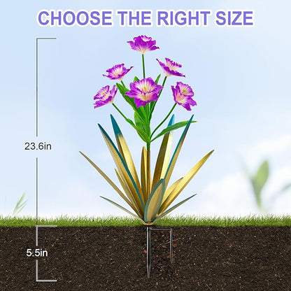 Homight Metal Agave Plant Outdoor Decoration Outdoor Garden Decoration Daffodils Flowers Mexican Yard Art Daffodils Flowers Decorative Garden Gift (3 Big Purple Daffodil)