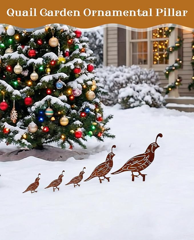 5PCS Metal Quail Yard Art Decor Stakes, Decorative Garden Stakes, Outdoor Clearance Large Rusty Metal Bird Animal Statues for Lawn Art