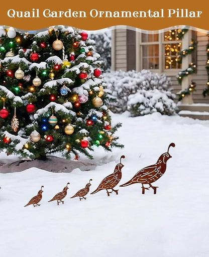 5PCS Metal Quail Yard Art Decor Stakes, Decorative Garden Stakes, Outdoor Clearance Large Rusty Metal Bird Animal Statues for Lawn Art