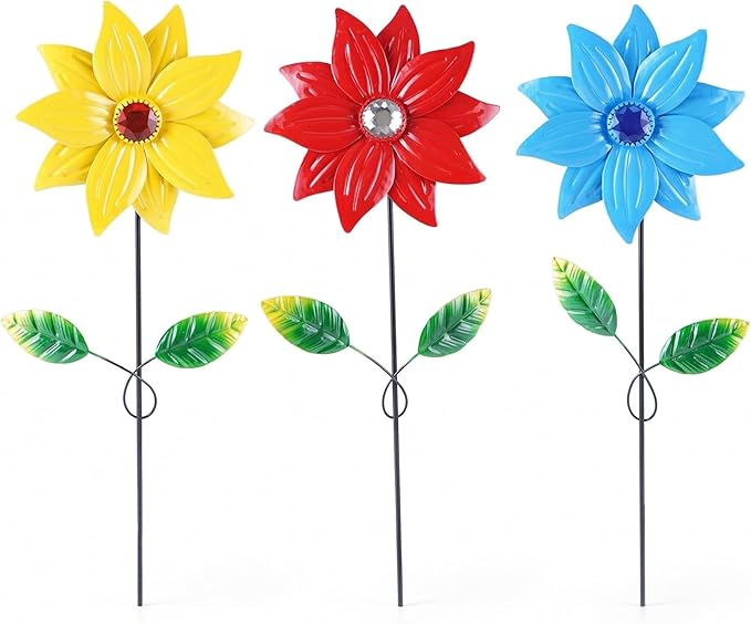 TZSSP Metal Flower Decorative,Floral Garden Stakes Yard Art,3 Pack Flower Garden Stakes Decor for Lawn & Yard Ornament