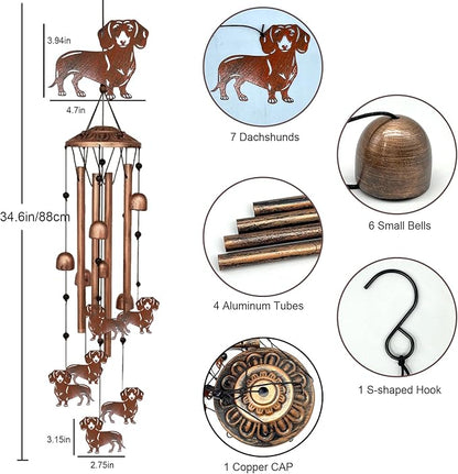 Dachshund Wind Chimes for Outside Dachshund Birthday Decorations Memorial Metal Dog Wind Chimes Unique Home Decor Dog Gifts for Women M