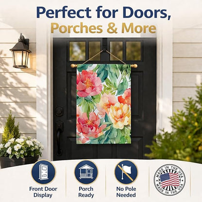 Caroline's Treasures Indiana Peonies in Watercolor House Flag Large Porch Sleeve Pole Decorative Outside Yard Banner Artwork Wall Hanging, Polyester, House Size, Multicolor