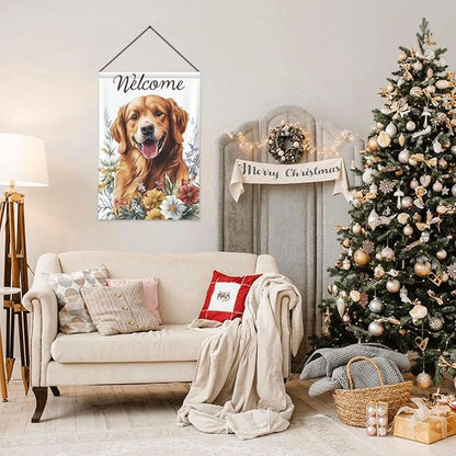 Golden Retriever With Floral Garden Flags 12×18 Inch Double Sided Decorative Yard Banner Seasonal Flag for Outdoor Outside Decor