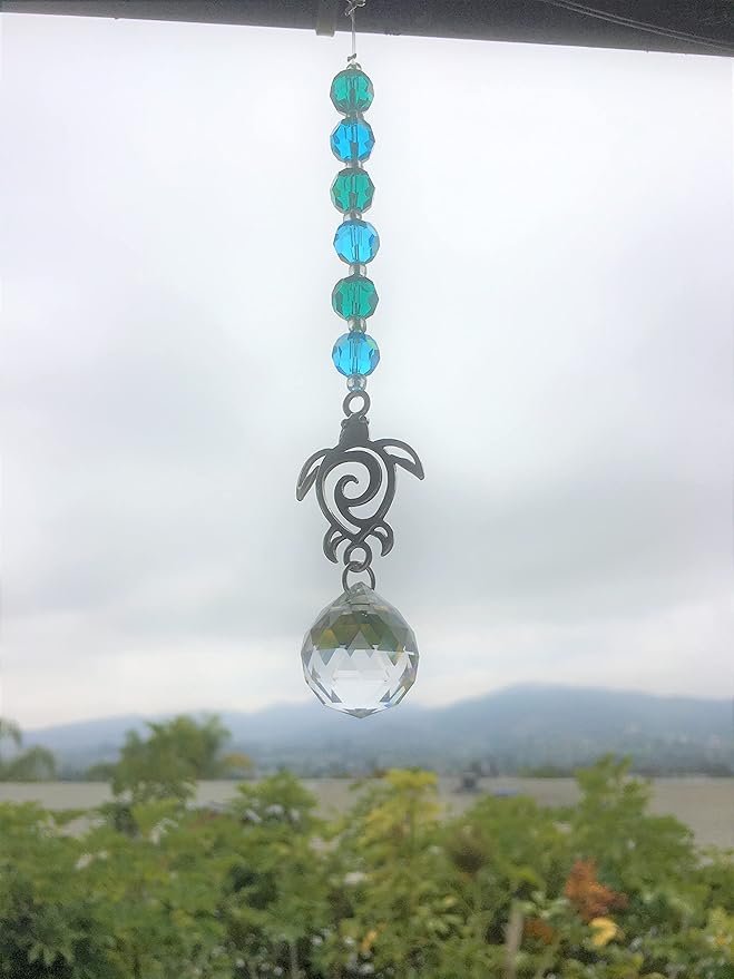 SEA Turtle Car Charm, Crystal Suncatcher, Handmade, Gift Wrapped, Mirror Decoration, Car Accessory, Sea Turtle Gift