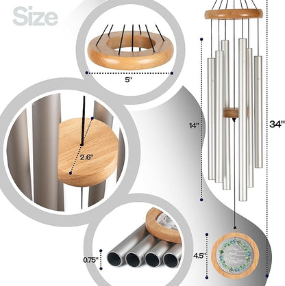 Wind Chimes for Outside, Wind Chimes Outdoor Clearance, Deep Tone Outdoors, Wreath of Leaves Wind Chime, Memorial, Sympathy Gift, Patio, Porch, Home Décor, Modern, Acrylic Art, Silver (34" Wreath)