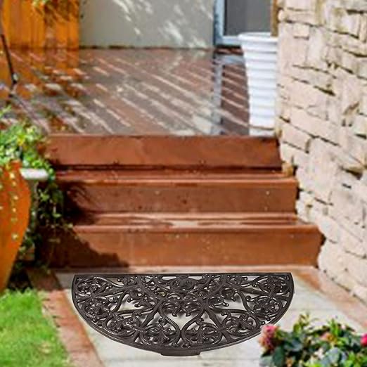 BRASSTAR Cast Iron Semicircle Stepping Stone with Delicate Symmetrical Pattern Garden Lawn Flower Bed Outdoor Farmland Decor TQGJPT424