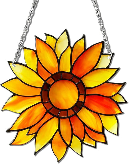 Sunflower Sun Catcher Stained Glass, Sunflower Suncatcher for Window, Hanging Suncatcher for Grandma/Mom/Women