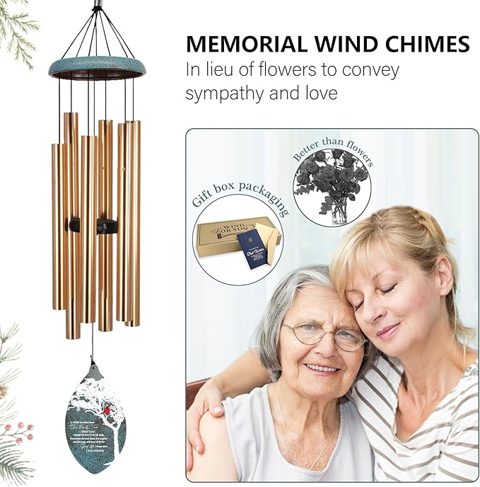 ASTARIN Custom Cardinal Memorial Wind Chimes, 35" Sympathy Gifts Wind Chime for Loss of Mom Dad Sister Son, Personalized Name Date Bereavement Condolence Gift for Outside Outdoor,Produced in USA