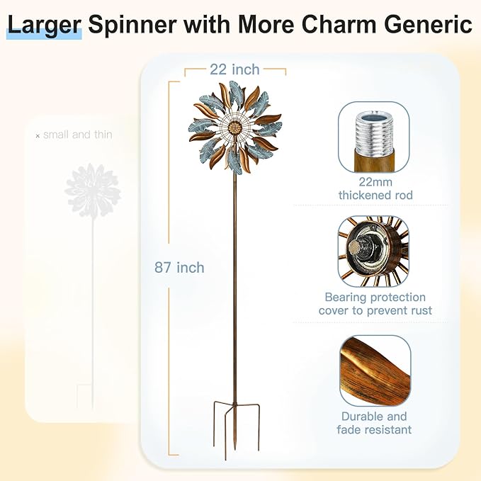 Lariander Solar Wind Spinners 87 Inch Extra Large Metal for Yard, Garden Decor Yard Art Windmills for Outdoor