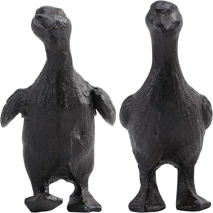 Cast Iron Duck Statue Set of 2, Heavy Duty Small Cute Duck Statuary Ducks Decor for Garden Desktop Farmhouse Figure Home Decoration
