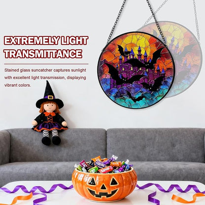 Bat Stained Glass Window Hanging, Horror Movies Decor Suncatcher for Window Hanging, Moon Sun Catchers Indoor Windows Wall Art, Gifts for Bat Lovers, Christmas Decor, for Home Garden Office 7.87 inch
