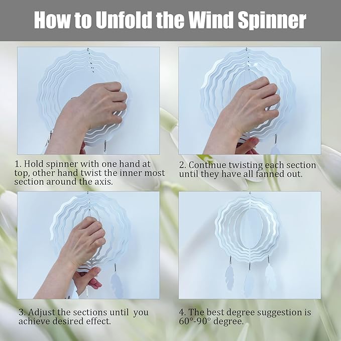 4Pack 8inch Sublimation Wind Spinner Blanks 3D Aluminum Metal Wind Sculpture Kinetic Spinners for Yard and Garden Indoor Art Ornaments Hanging Decoration (Feather)