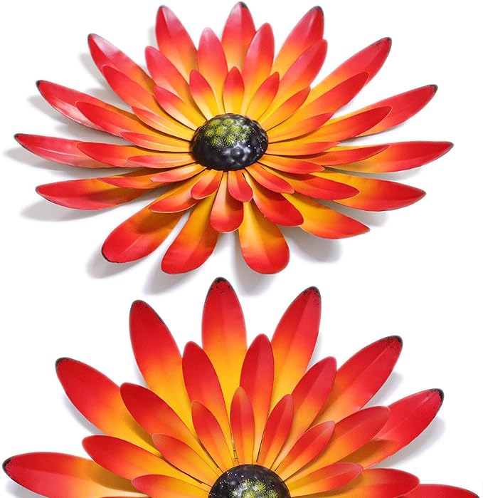 AHYS Metal Flowers Wall Decor Indoor Outdoor Metal Wall Art for Farmhouse Home Living Room Bedroom Bathroom Garden Decor – Red