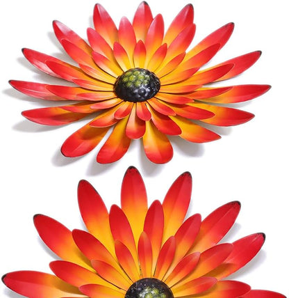 AHYS Metal Flowers Wall Decor Indoor Outdoor Metal Wall Art for Farmhouse Home Living Room Bedroom Bathroom Garden Decor – Red