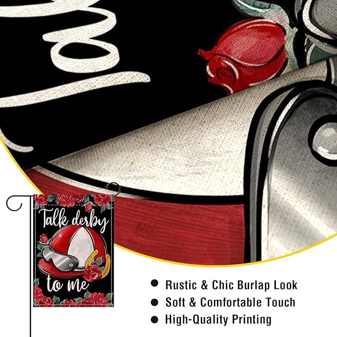 Artofy Kentucky Helmet Small Decorative Garden Flag, Talk Derby To Me Roses Churchill Downs Yard Lawn Outside Decor, Horse Racing Horseshoe Burlap Outdoor Home Decoration Double Sided 12 x 18