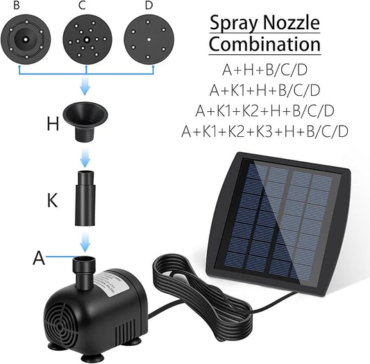 Yeomi Solar Fountain Pump for Bird Bath, 2.5W Solar Powered Water Fountain with 3 Nozzles & 1.5ft Tubing, Multi-Installation & 3-Layer Filtration for Small Pond, Garden Water Feature