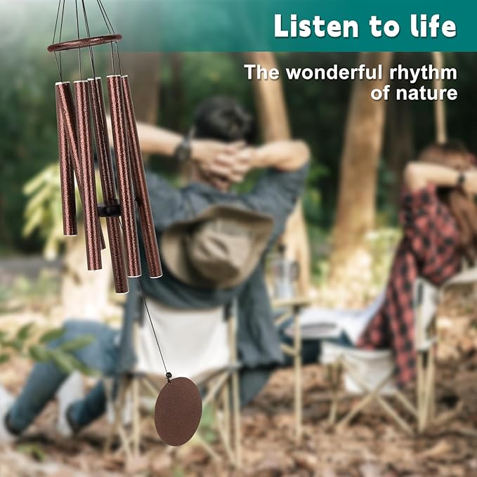 Outdoor Wind Chimes 32" Brown Aluminum Wind Chimes for Garden, Patio Decor - Deep Tones Create Zen Atmosphere, Soothing Relaxation Gift for Mom, Dad, Women, Men, Unisex (Brown)