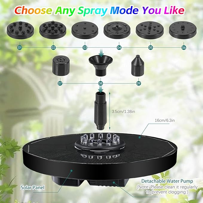 Jhua Solar Fountain for Bird Bath Pump with Led Lights Solar Powered Water Pump Kit with 8 Nozzles 200L/H Floating Water Fountain for Outdoor Garden Ponds Pool Fish Tank Aquarium