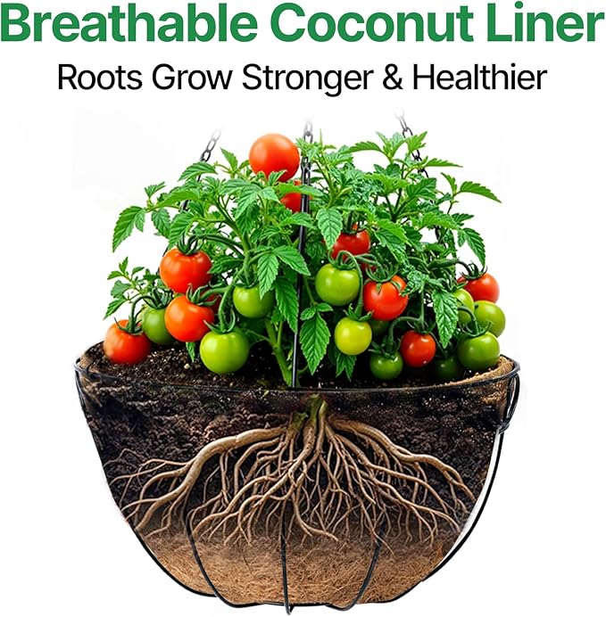 AMAGABELI GARDEN & HOME 4 Pack 12 Inch Metal Plant Hanging Baskets Planter Flower Pots Outdoor Indoor Wire Hanging Basket for Vegetable with Coco Fiber Liners for Garden Home Porch Decor
