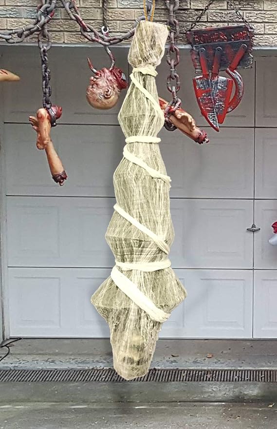 Halloween Decorations Outdoor - 70 Inch Hanging Corpses Props Scary Skeleton Body Inside Spider Web Halloween Yard Indoor & Outdoor Decor Halloween Party Favors Haunted House Decorations