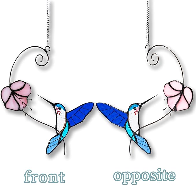 1PC Colorful Hummingbird Stained Glass Suncatcher, Handcrafted Window Hanging Ornament for Home Wall Garden Decor, Unique Gift for Bird Lovers, Nature Enthusiasts, Women Mom