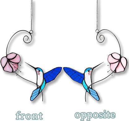 1PC Colorful Hummingbird Stained Glass Suncatcher, Handcrafted Window Hanging Ornament for Home Wall Garden Decor, Unique Gift for Bird Lovers, Nature Enthusiasts, Women Mom