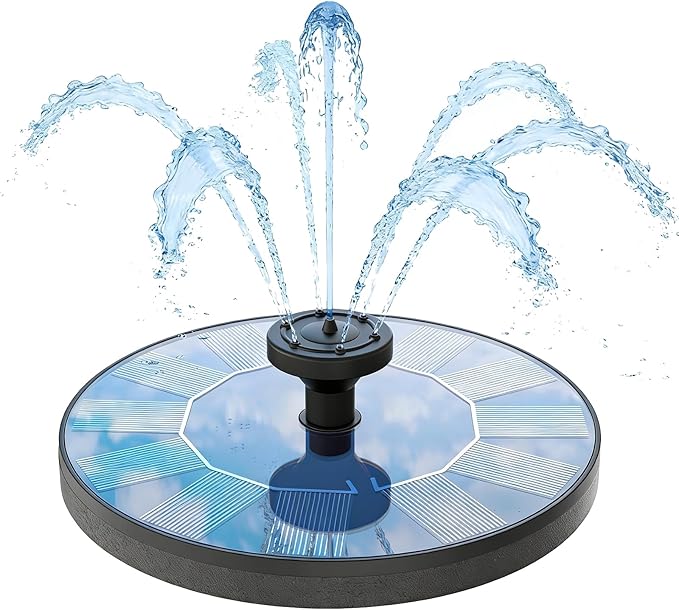 Solar Fountain with 6 Nozzles, 2026 Upgraded Solar Water Fountains Free Standing Floating Solar Water Pump for Bird Bath, Garden, Pond, Pool and Fish Tank