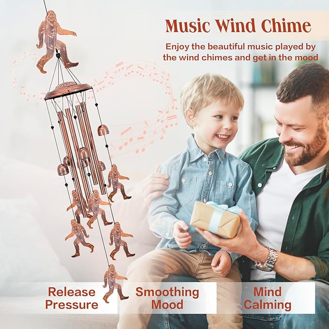 Bigfoot Wind Chimes Outdoor Big Foot Sasquatch Gifts for Men Women Mom Dad Birthday Unique Gardening Gifts Metal WindChimes for Outside/Indoors, Lawn, Patio, Home, Yard Decor, Garden Decorations